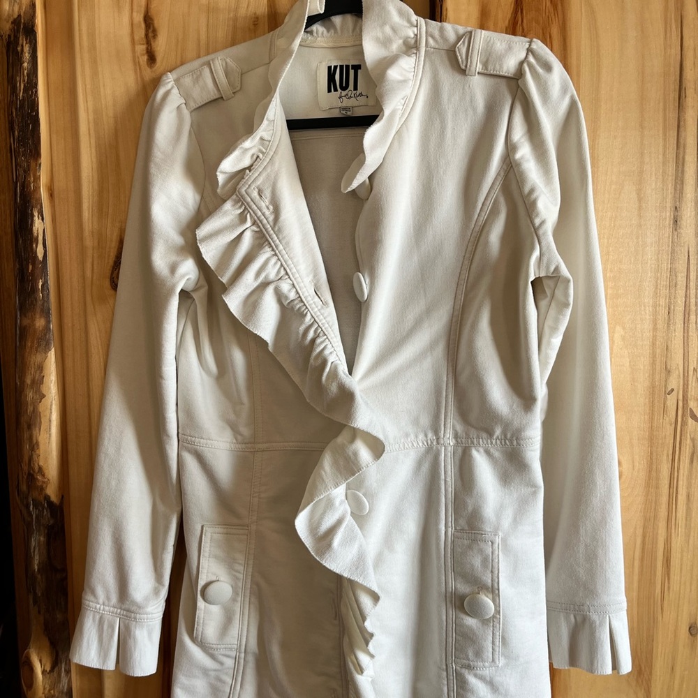 Kut from the Kloth, long off-white dress jacket. Lightweight size medium.